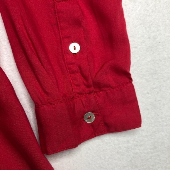 Street One Womens Red German Brand Long Sleeve Blouse Size 8 Pearl Snaps - Picture 5 of 11